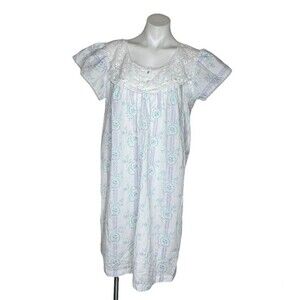 NIGHTFLOWERS New York Nightgown Blue Floral Lace Womens Size Medium VINTAGE